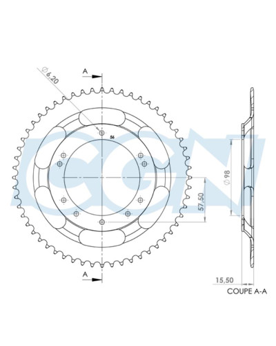 Couronne 56 dents noire Peugeot 103 SPX RCX MVL pour jante alu Grimeca Bernardi