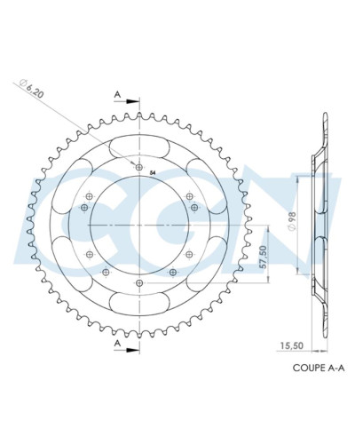 Couronne Peugeot 103 SPX RCX MVL M jante alu Grimeca Bernardi 54 dents noir