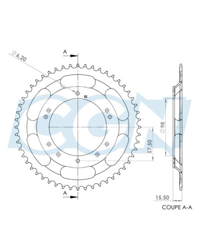 Couronne Peugeot 103 Grimeca Bernardi 52 dents pas 415 10 trous