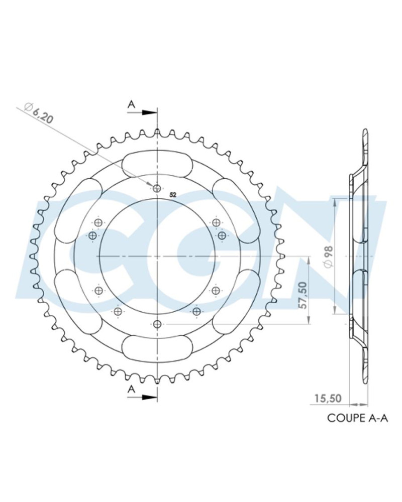 Couronne De Transmission Cyclo 54 Dents – Pas 415, Alésage 98 Mm, 10 Trous, Pour Jante Grimeca/Bernardi - 7