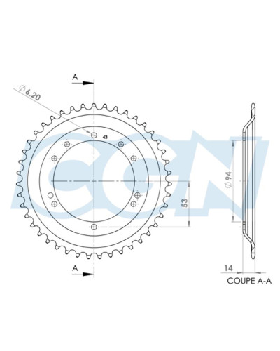 Couronne adaptable MBK 51 Motobécane 40 50 44 dents D94 10 trous