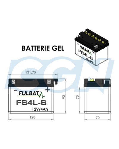Batterie Fulbat FB4L-B 12V 5Ah GEL 120x70x92 polarité + à droite