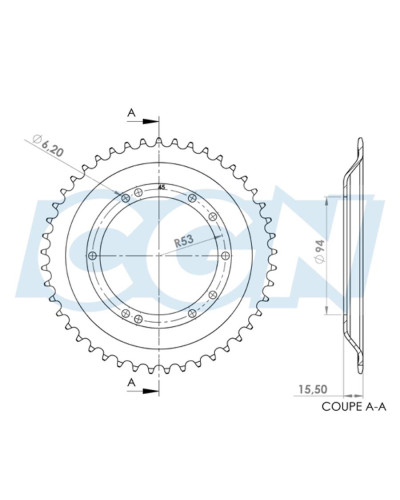 Couronne Peugeot 103 SP / MVL jante à bâtons 45 dents D94 10 trous pas 415