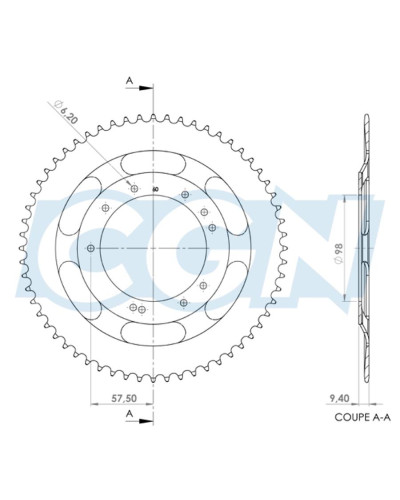 Couronne 60 dents pas 415 pour MBK 51 avec jante Grimeca 10 trous D98