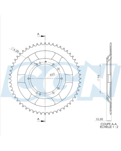 Couronne Peugeot 103 jante à bâtons tôle 56 dents D94 10 trous