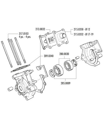 Carter moteur Polini 170.0100 complet pour MBK 51 Motobécane AV10 avec roulements joints spi goujons et pipes