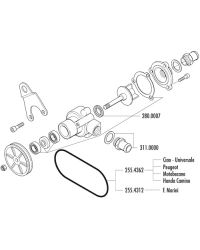 Pompe à eau Polini pour Peugeot 103 MVL SP SPX RCX