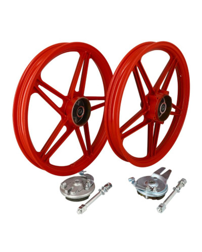 Paire de jantes rouges Peugeot 103 MVL Vogue Chrono 17 x 1.6 type Bernardi avec flasques