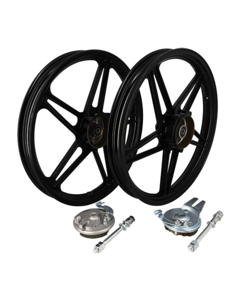 Paire de jantes noires Peugeot 103 MVL Vogue Chrono 17 x 1.6 type Bernardi avec flasques