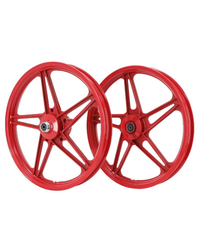 Paire de jantes rouges Peugeot 103 MVL Vogue Chrono 17 x 1.6 type Bernardi avec flasques