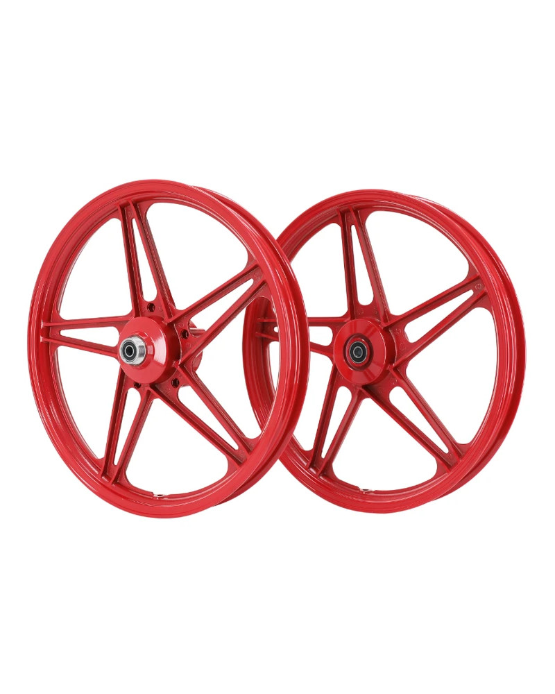 Paire de jantes rouges Peugeot 103 MVL Vogue Chrono 17 x 1.6 type Bernardi avec flasques