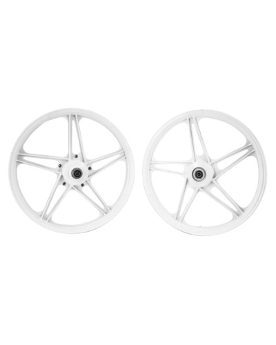 Paire de jantes blanches Peugeot 103 MVL Vogue Chrono 17 x 1.6 type Bernardi avec flasques