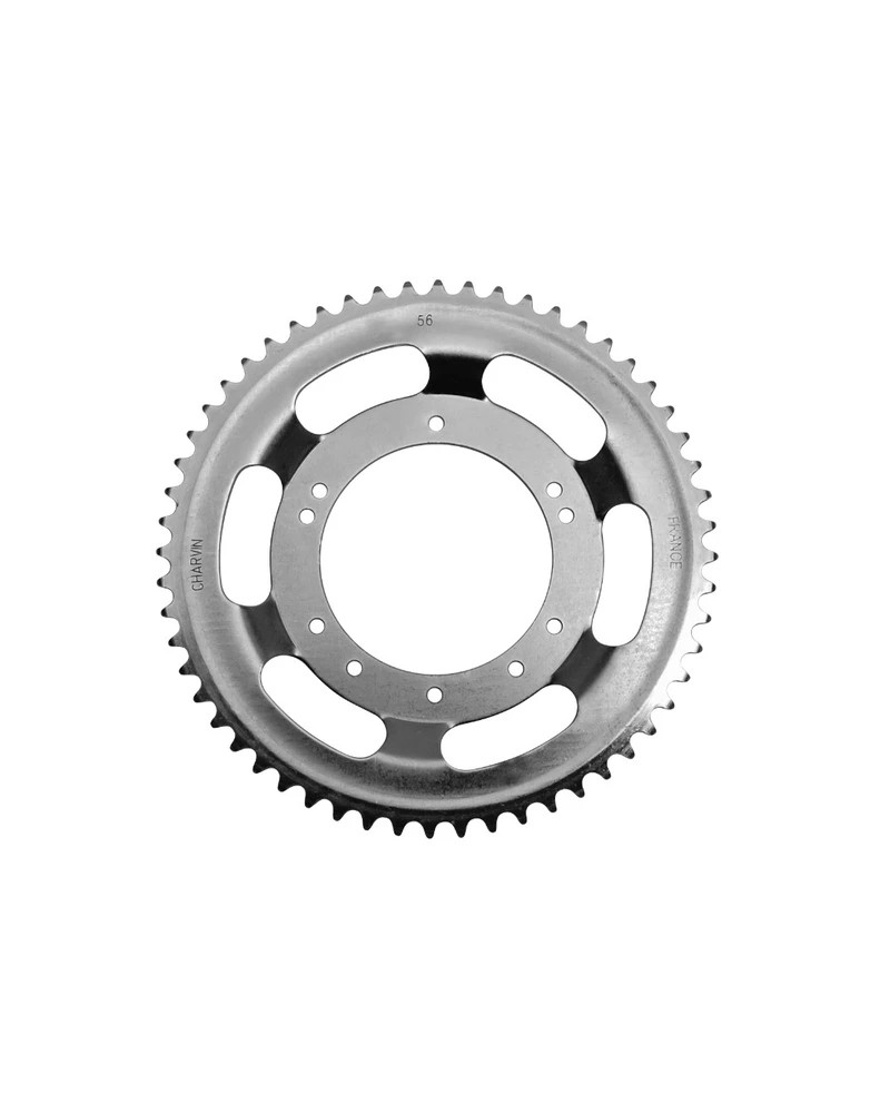 Couronne argent Peugeot 103 roue aluminium Grimeca 56 dents alésage 98 mm fixation 10 trous