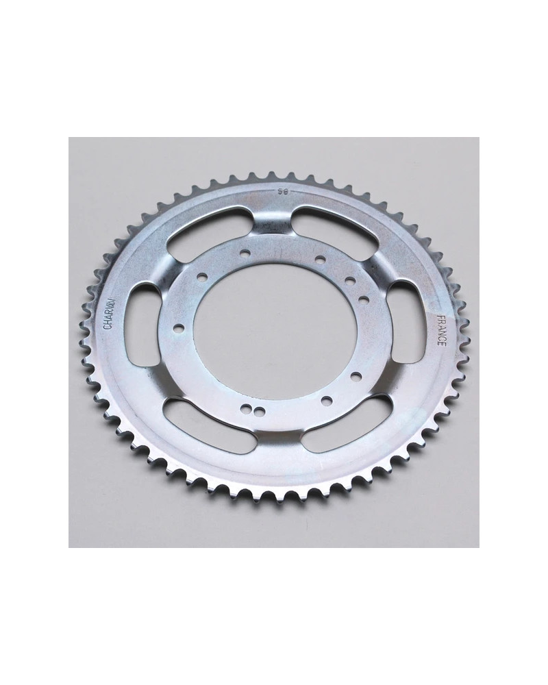 Couronne MBK 51 roue aluminium Grimeca 56 dents argent alésage 98 mm fixation 10 trous