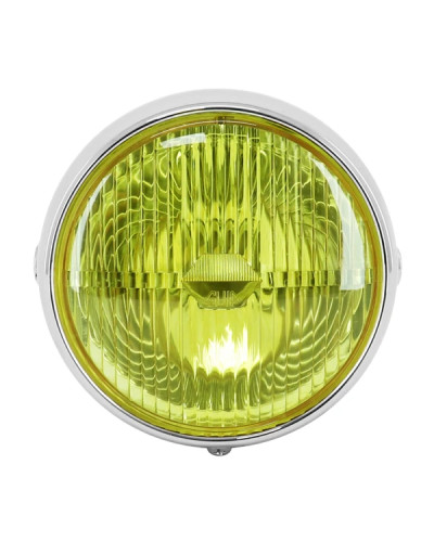 Phare avant chromé universel diamètre 140 mm vitre jaune avec interrupteur BA20d