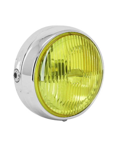 Phare avant chromé universel diamètre 140 mm vitre jaune avec interrupteur BA20d