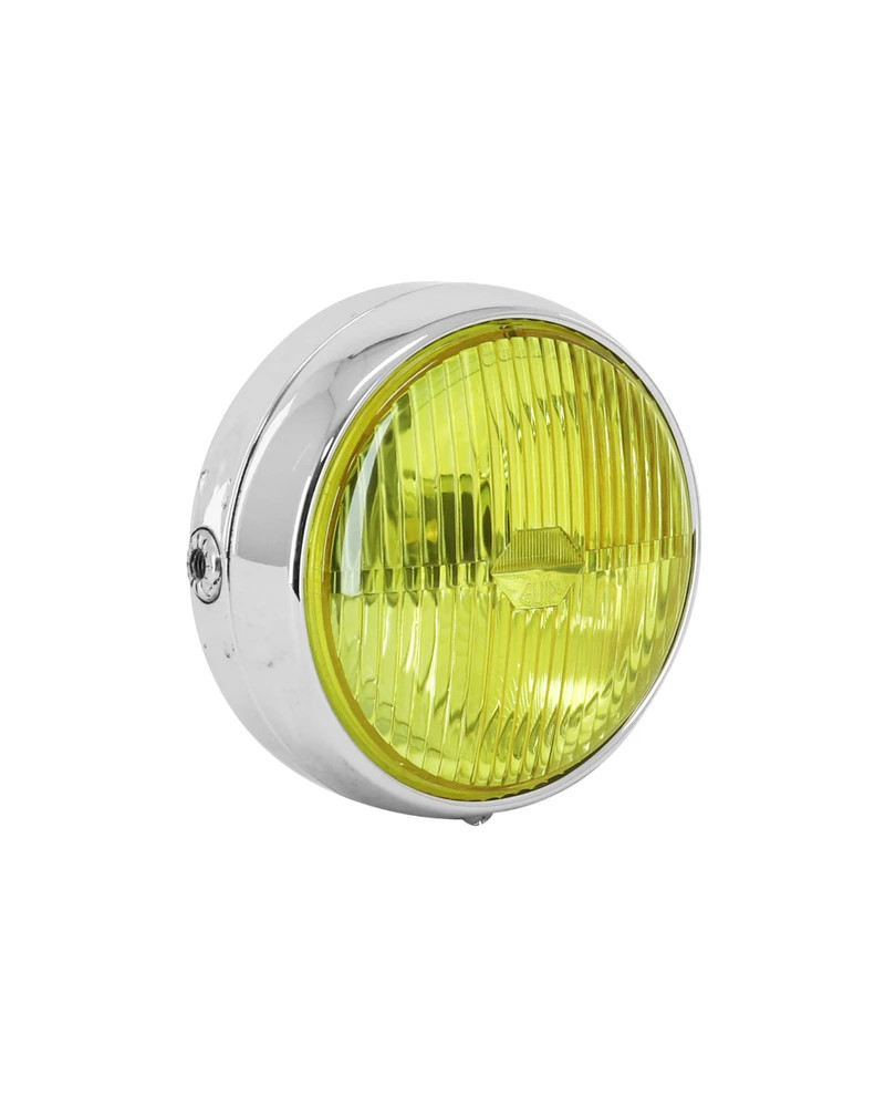 Phare avant chromé universel diamètre 140 mm vitre jaune avec interrupteur BA20d