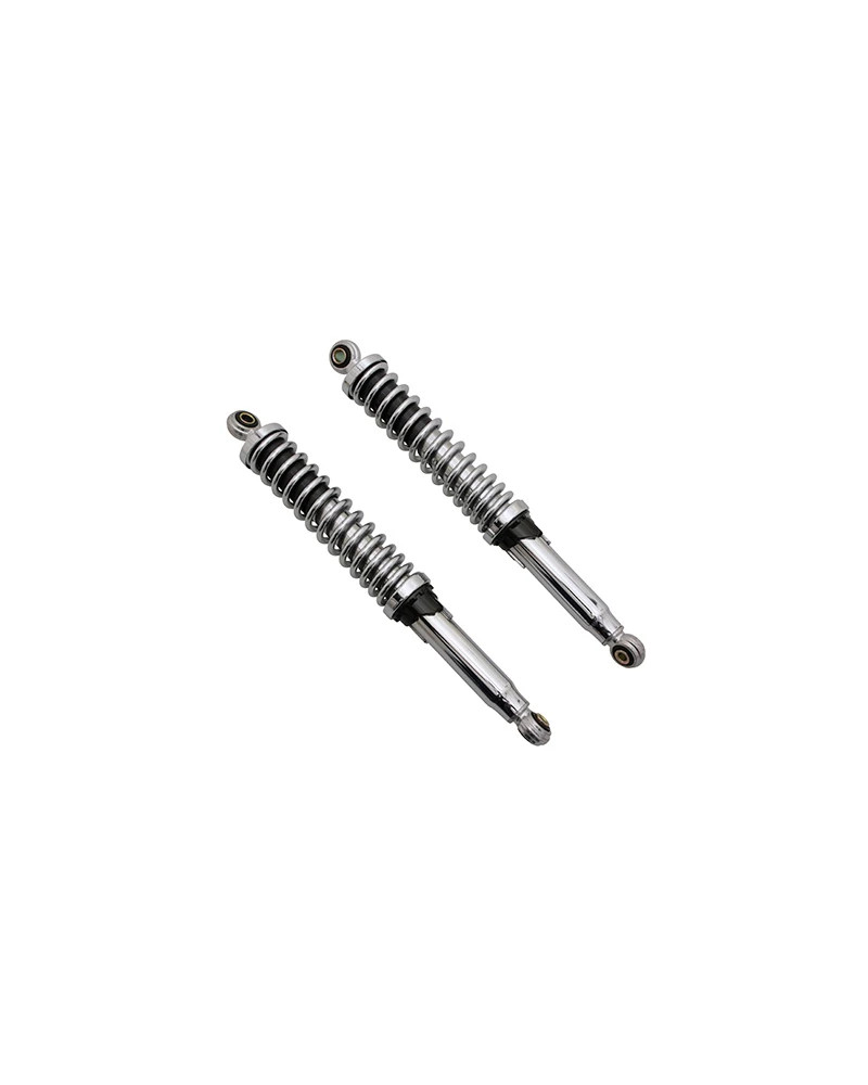 Amortisseurs réglables chromés entraxe 360 mm fixation 10 mm 8 mm paire