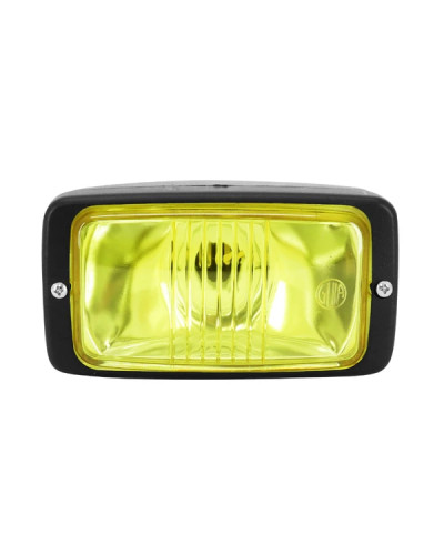 Phare projecteur universel rectangle noir vitre jaune 140 mm ampoule BA20D