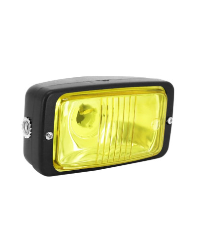Phare projecteur universel rectangle noir vitre jaune 140 mm ampoule BA20D