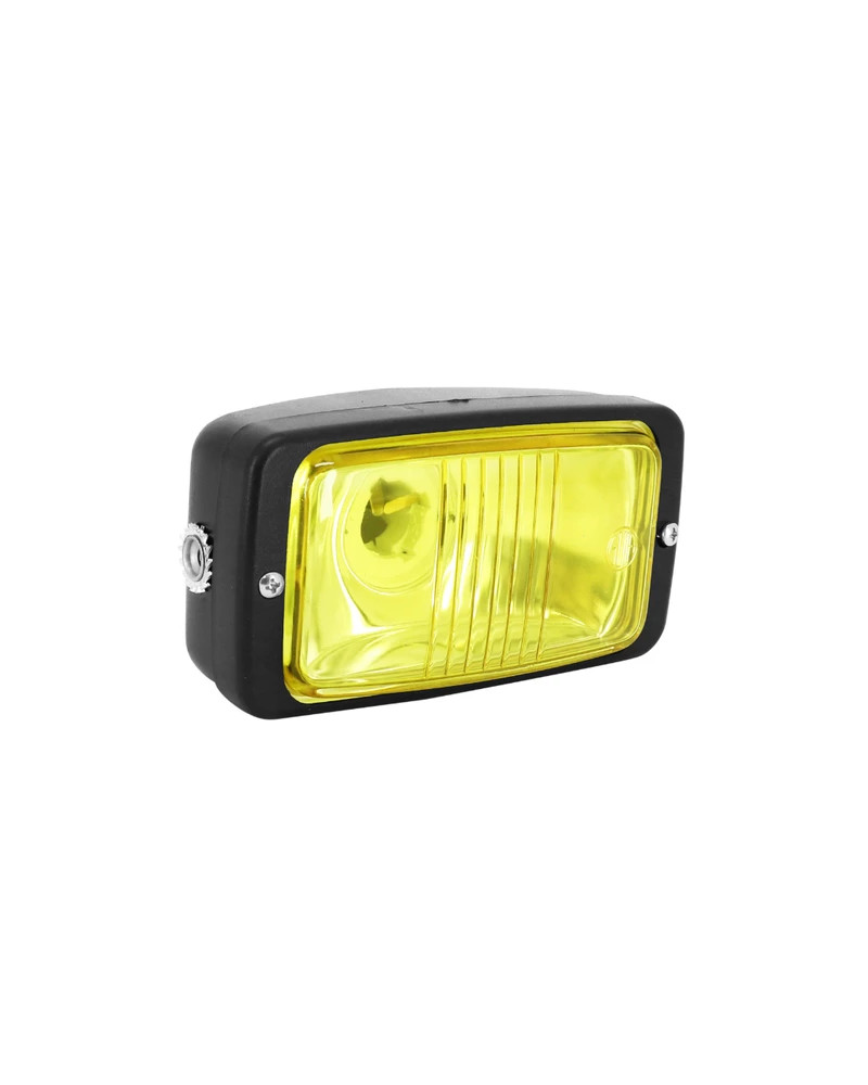 Phare projecteur universel rectangle noir vitre jaune 140 mm ampoule BA20D