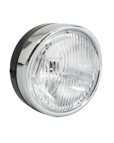 Phare projecteur Peugeot MBK rond 140 mm noir avec casquette chromée BA20D