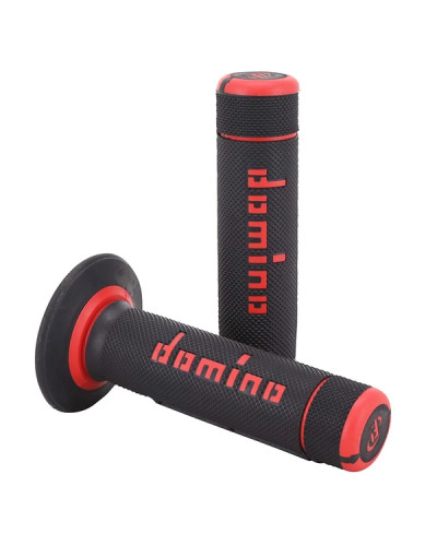 Revêtements de poignée Domino A020 moto off road noir rouge paire