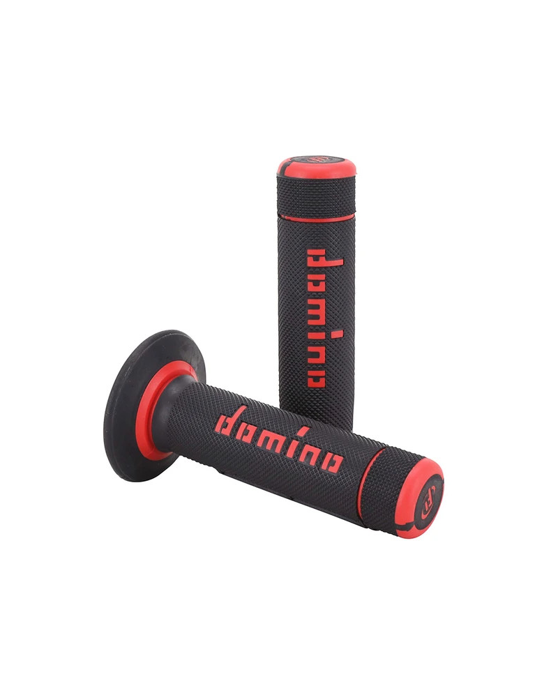 Revêtements de poignée Domino A020 moto off road noir rouge paire