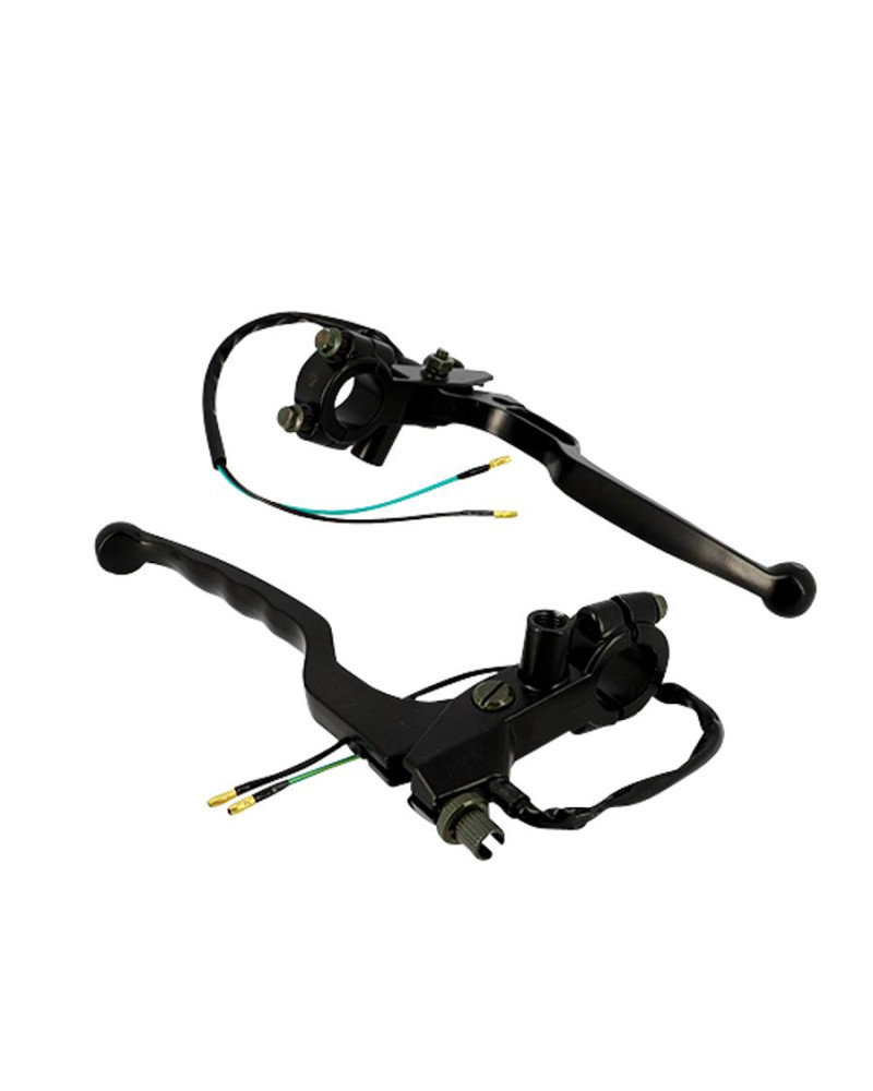 Leviers de frein alu noir longs avec contacteur de stop câble et trou rétroviseur M10x125