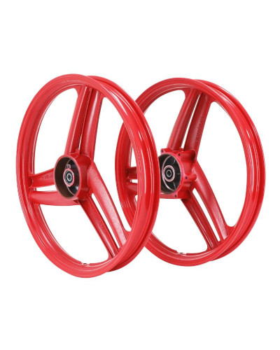 Paire de jantes 17x1.6 type Grimeca rouge pour Peugeot 103 SP MVL avec axes roulements et flasques