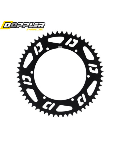 Couronne Doppler Open alu CNC noire 56 dents pour Peugeot 103 MBK 51