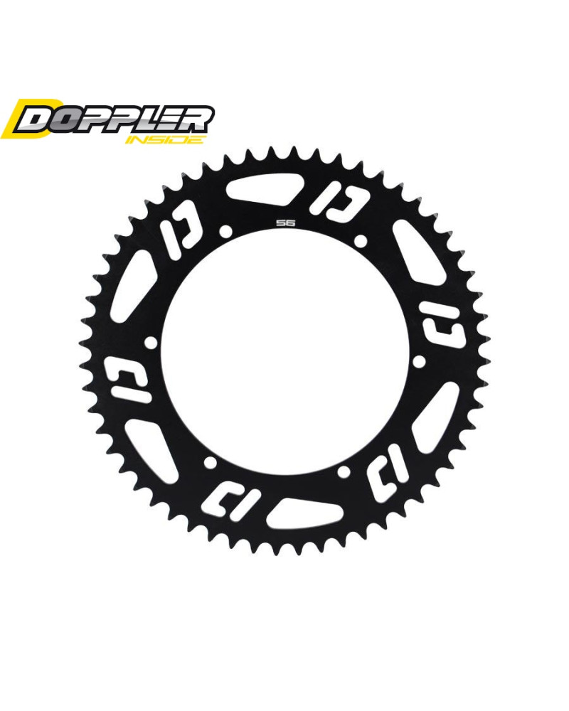 Couronne Doppler Open alu CNC noire 56 dents pour Peugeot 103 MBK 51