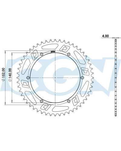 Couronne Doppler Open alu CNC noire 52 dents pour Peugeot 103 MBK 51