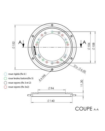 Porte-couronne Doppler Open Peugeot 103 Leleu 5 bâtons et jantes à rayons alu CNC argent