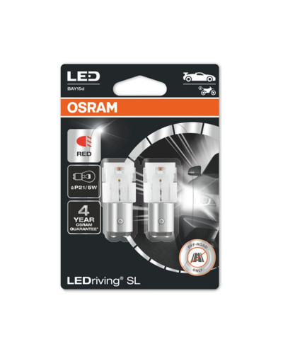 Ampoules LED rouges Osram LEDriving 12V 21/5W BAY15D feu stop blister de 2