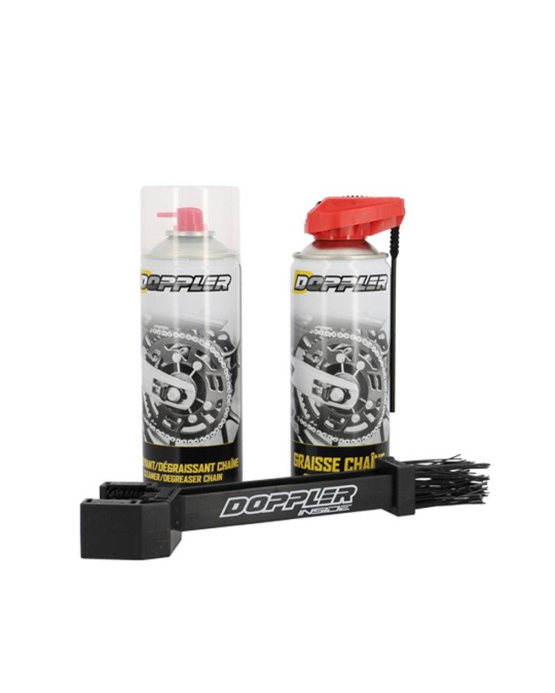 Pack entretien chaîne Doppler nettoyant graisse + brosse