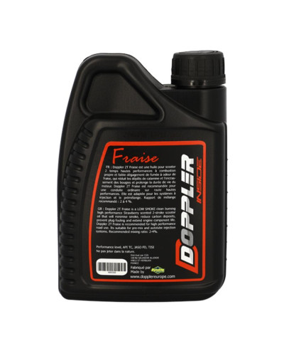Huile moteur 2T Doppler Racing synthétique senteur fraise 1 litre