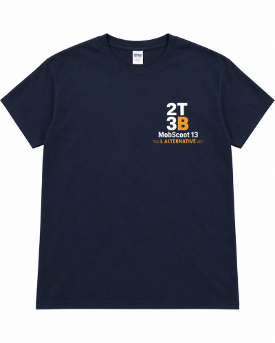 T-shirt bleu marine 2T3B MobScoot 13 L’Alternative taille M avec logo avant et visuel dos