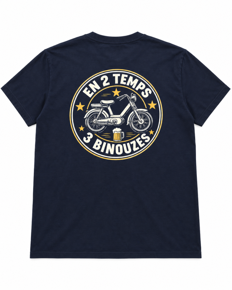 T-shirt bleu marine 2T3B MobScoot 13 L’Alternative taille XL avec logo avant et visuel dos