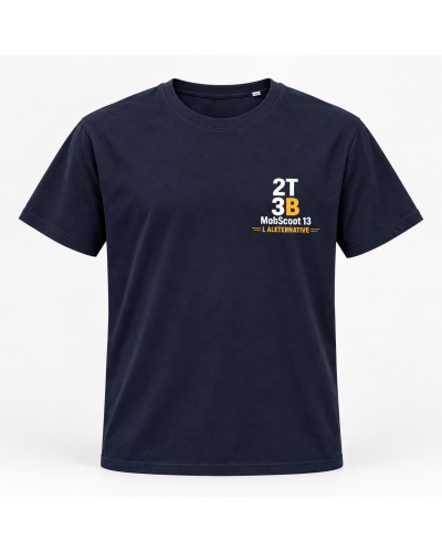 T-shirt bleu marine 2T3B MobScoot 13 L’Alternative taille 2XL avec logo avant et visuel dos
