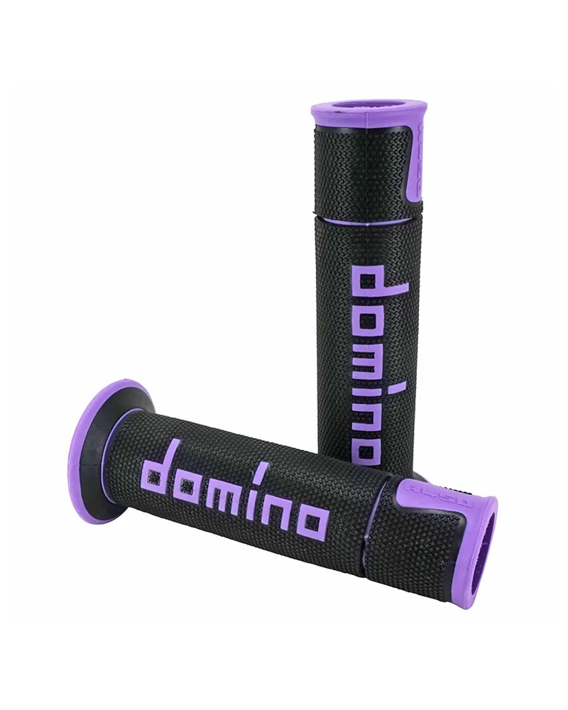 Paire de poignées Domino A450 Road Racing noir violet embouts ouverts 120/125 mm